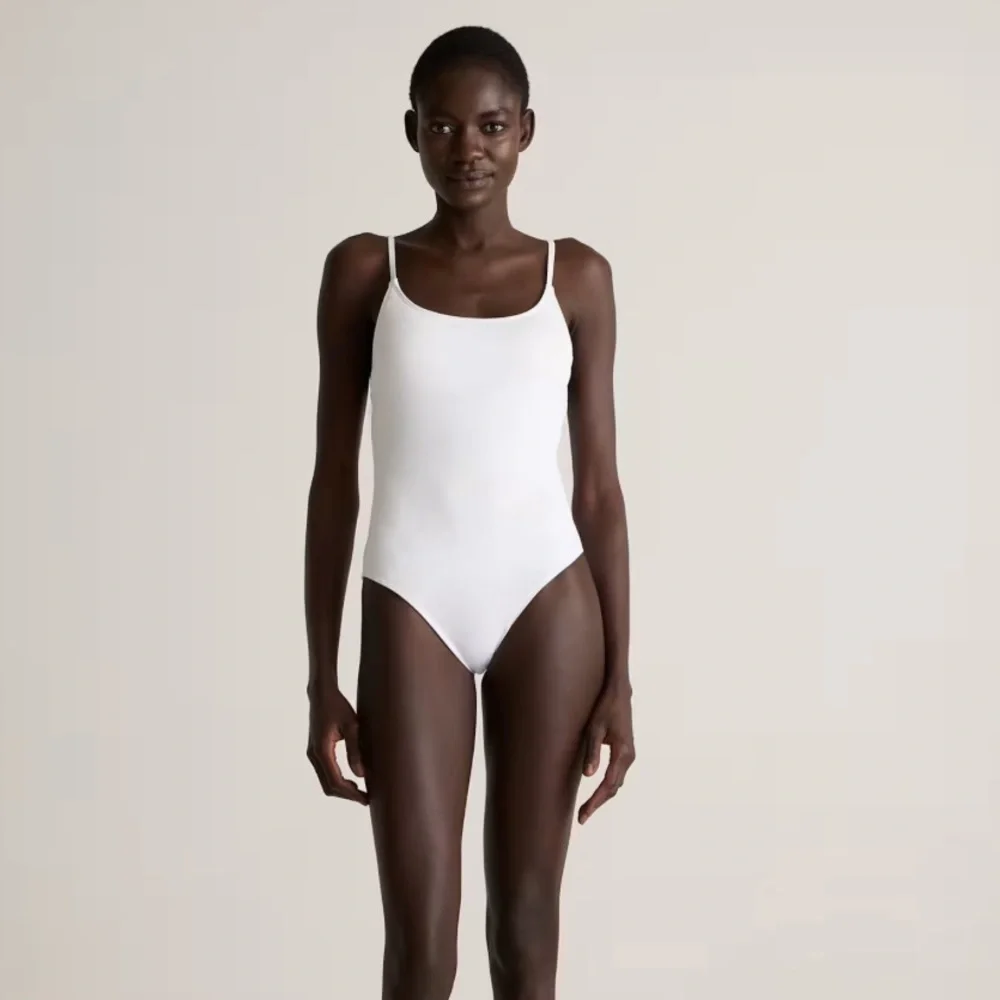 NWT QUINCE Italian Cami Ribbed One-Piece Swimsuit White (bin 6)